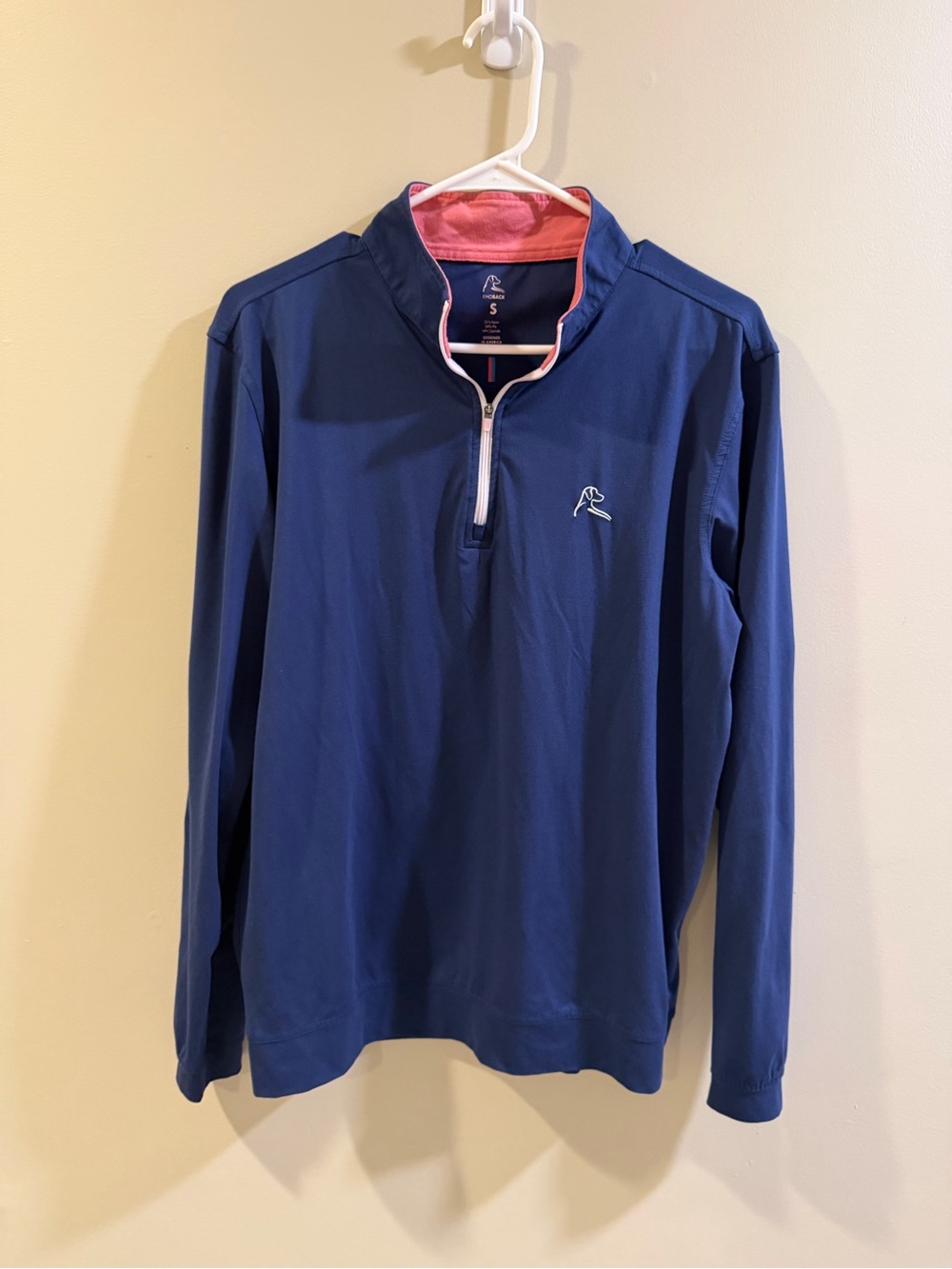 Rhoback Men's Navy Blue Zip-Up Sweater with Pink Trim